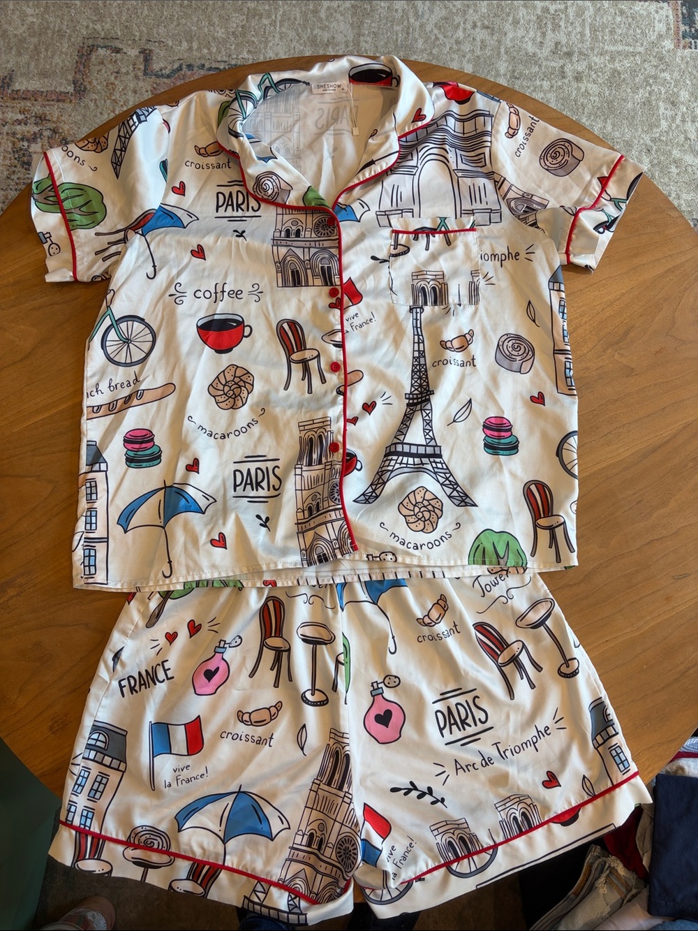 Women’s Paris-Themed Cream Short Pajama Set - Unbranded